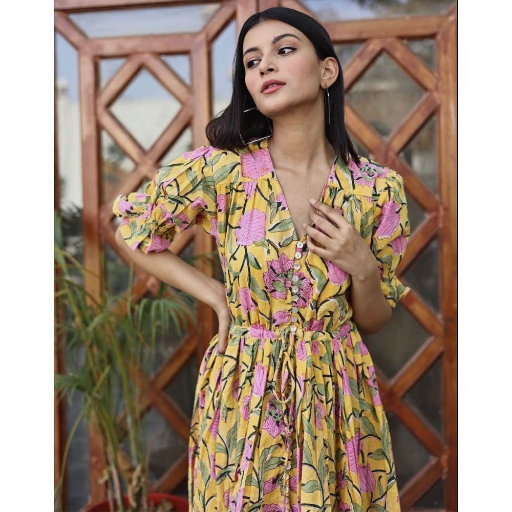 Fox & the Mermaid Venice floral block printed cotton midi dress Sz M/L NWT - Picture 4 of 11